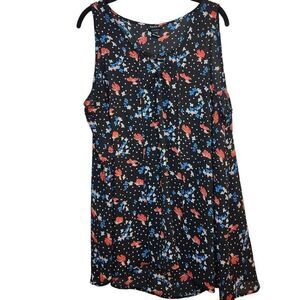 Torrid Womens Black Red Sleeveless Tie Front Floral Polka Dot Tank Blouse Size 2